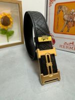 1:1  Hermes  Black Leather Belt  with Gold"H" buckle Buckle with Small Design 3.8cm